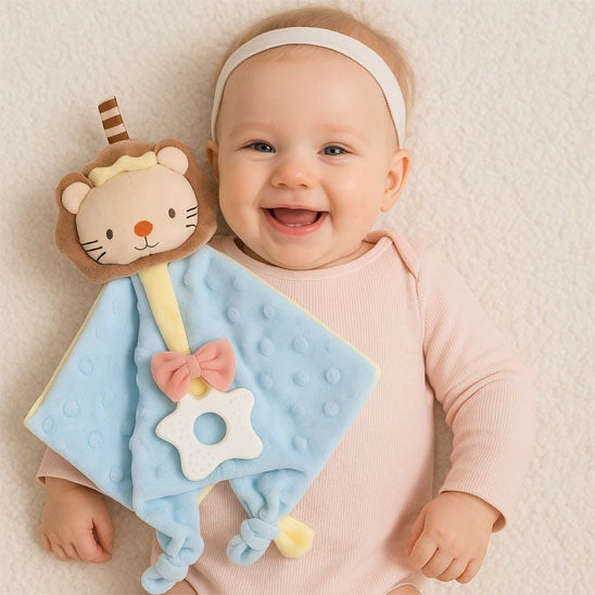 couette doudou lion jaune reconfortant