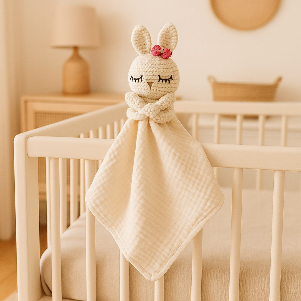 doudou bebe lapin mousseline blanche attendrissant