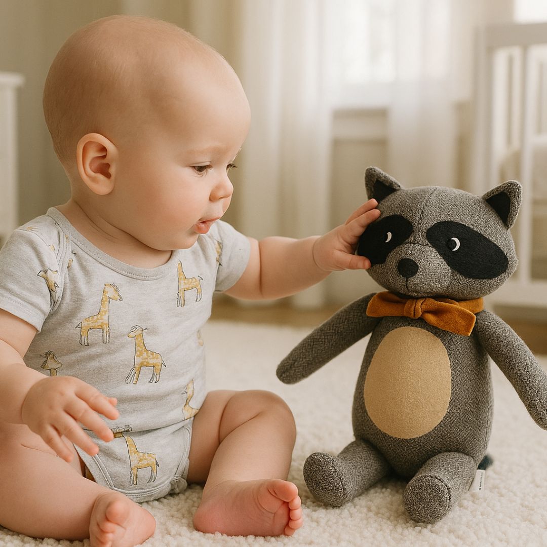 doudou bebe raton laveur compagnon paisible