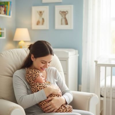 Couverture emmaillotage bebe leopard envelopante