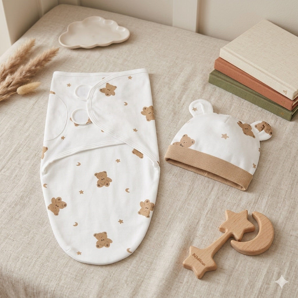 Couverture emmaillotage bebe ours soyeuse