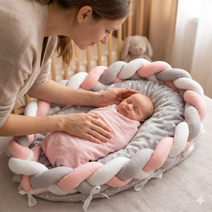 bebe reducteur de lit tresse rose blanc gris reconfortant