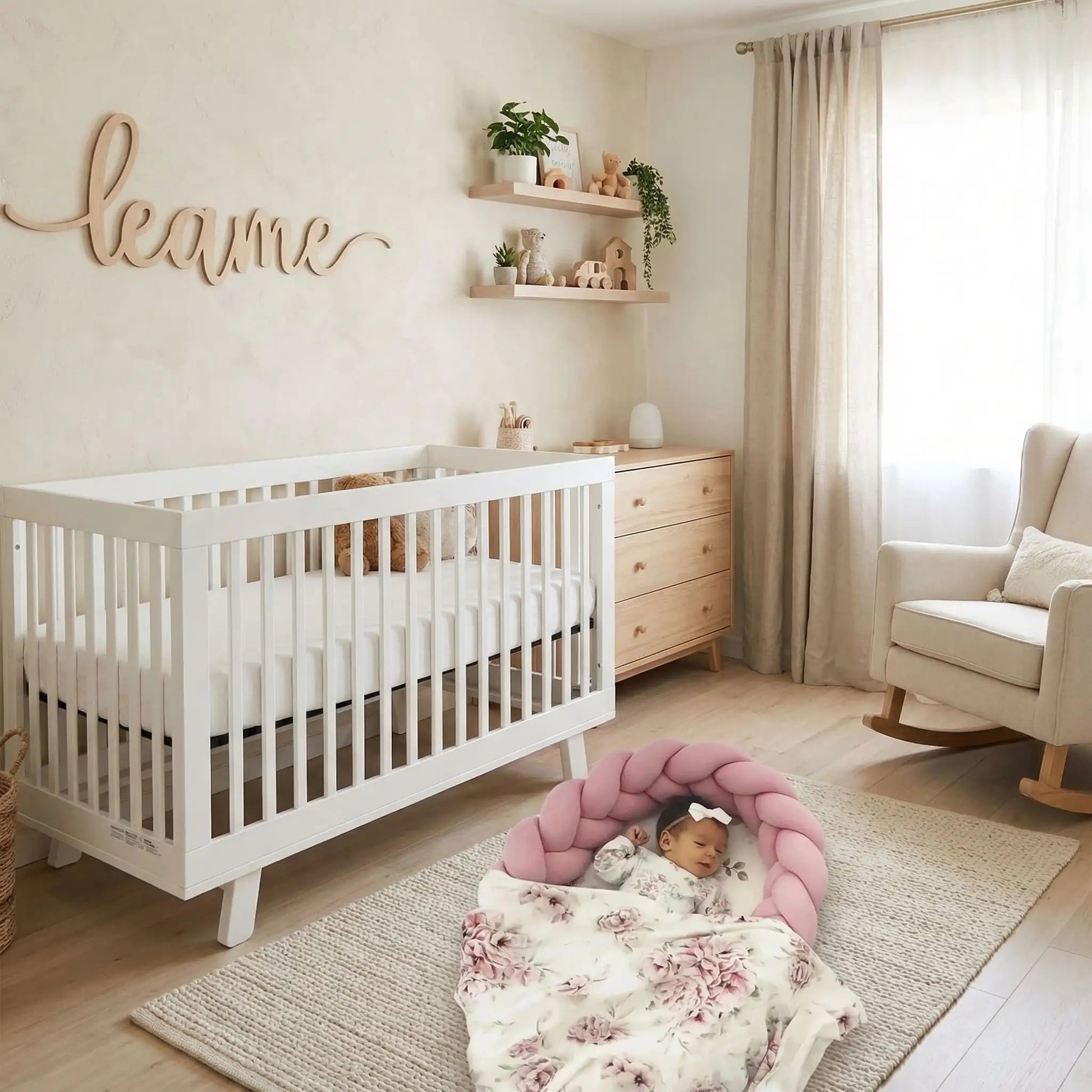 bebe reducteur de lit tresse rose protection douce