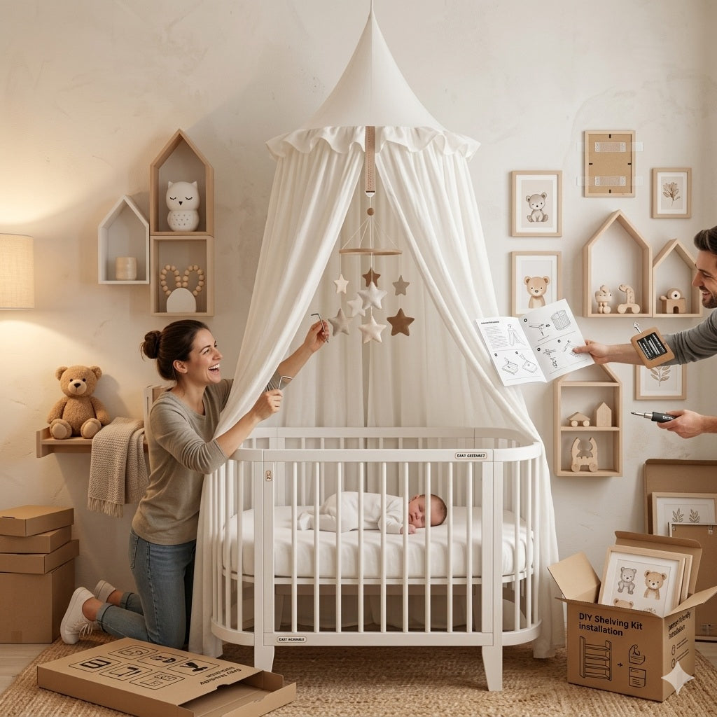 ciel de lit bebe blanc barriere textile douce