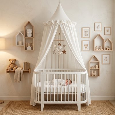 ciel de lit bebe blanc bulle reconfortante