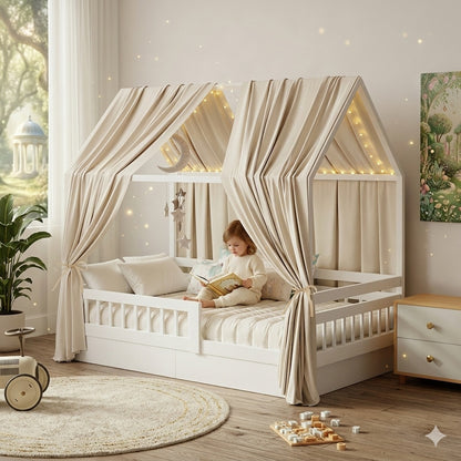 ciel de lit cabane beige environnement feerique