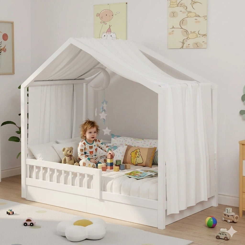 ciel de lit cabane blanc ambiance feerique