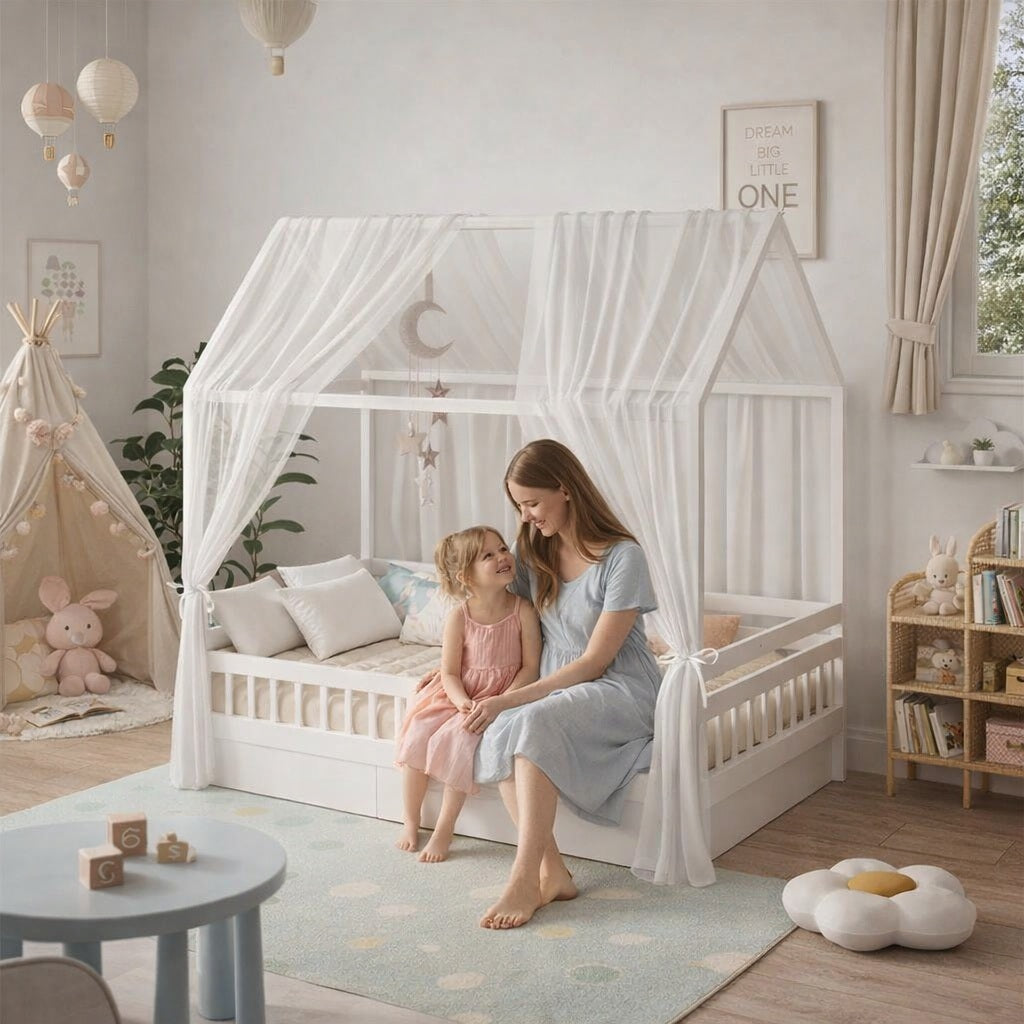 ciel de lit cabane mousseline blanche confort protecteur