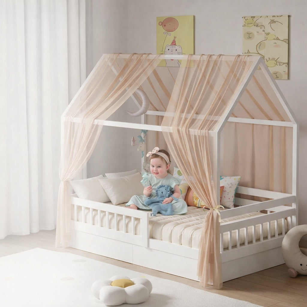 ciel de lit cabane mousseline camel ambiance enveloppante