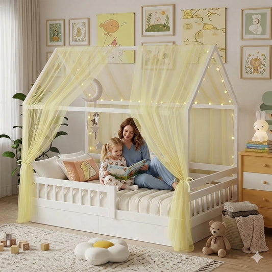 ciel de lit cabane mousseline jaune chaleureuse