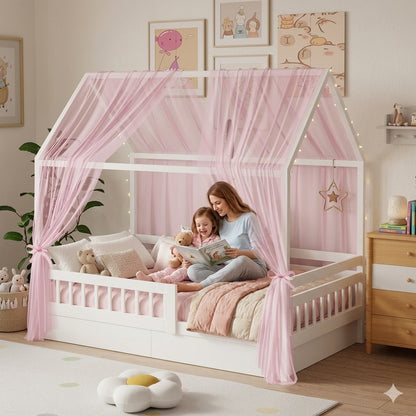 ciel de lit cabane mousseline rose nid harmonieux