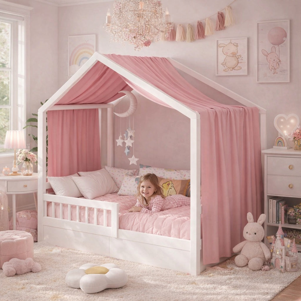 ciel de lit cabane rose environnement rassurant