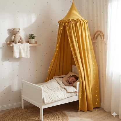 ciel de lit enfant jaune moutarde cocon rassurant