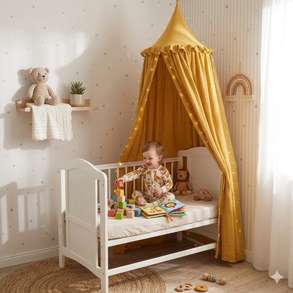 ciel de lit enfant jaune moutarde confort rassurant