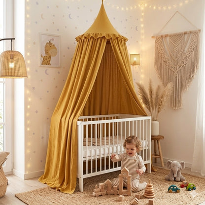 ciel de lit enfant jaune moutarde espace apaisant