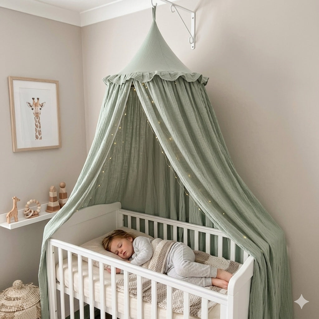 ciel de lit enfant vert sauge bulle feerique