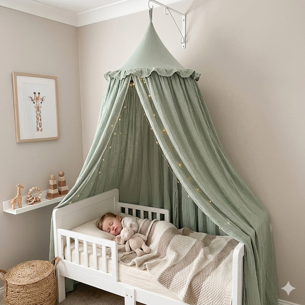 ciel de lit enfant vert sauge protection rassurante