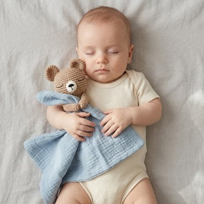 couette doudou ours bleu reconfortant