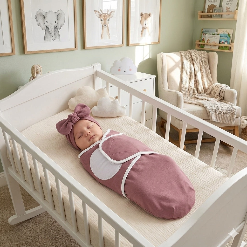 couverture emmaillotage bebe rose enveloppante
