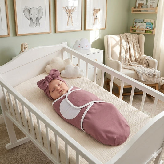 couverture emmaillotage bebe rose enveloppante