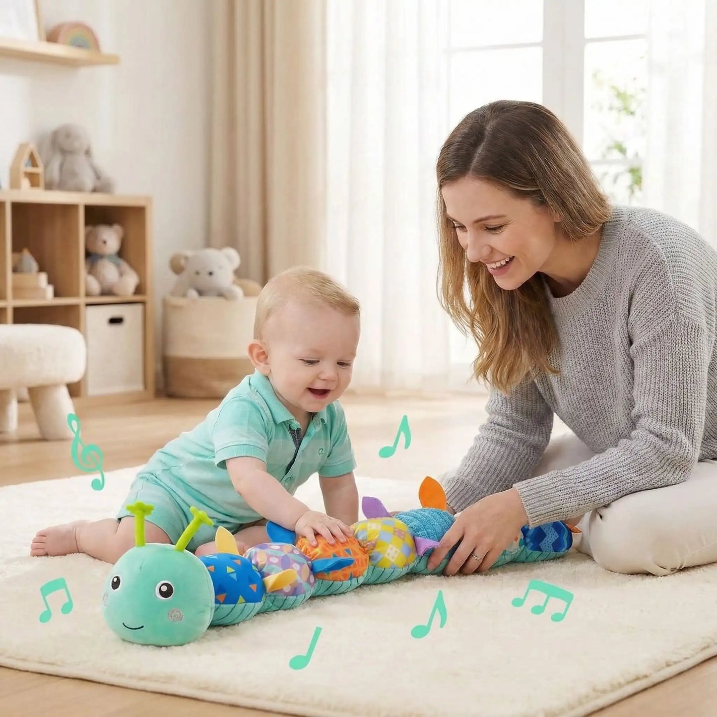 doudou bebe chenille bleu compagnon aimable