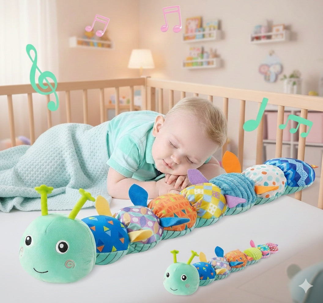 doudou bebe chenille bleu sommeil securise