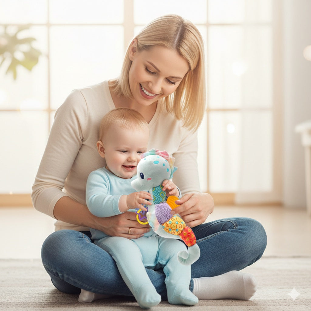 doudou bebe hippocampe bleu ami reconfortant