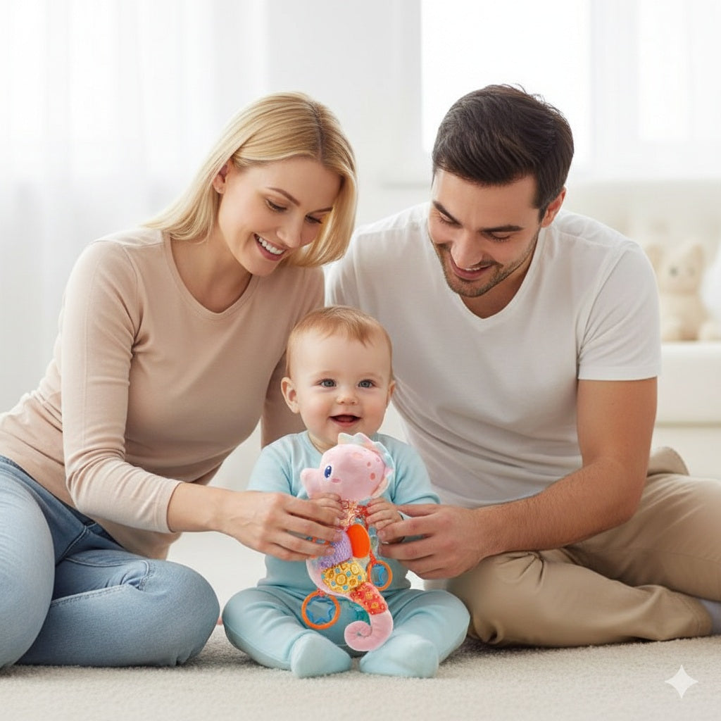 doudou bebe hippocampe rose chaleureux