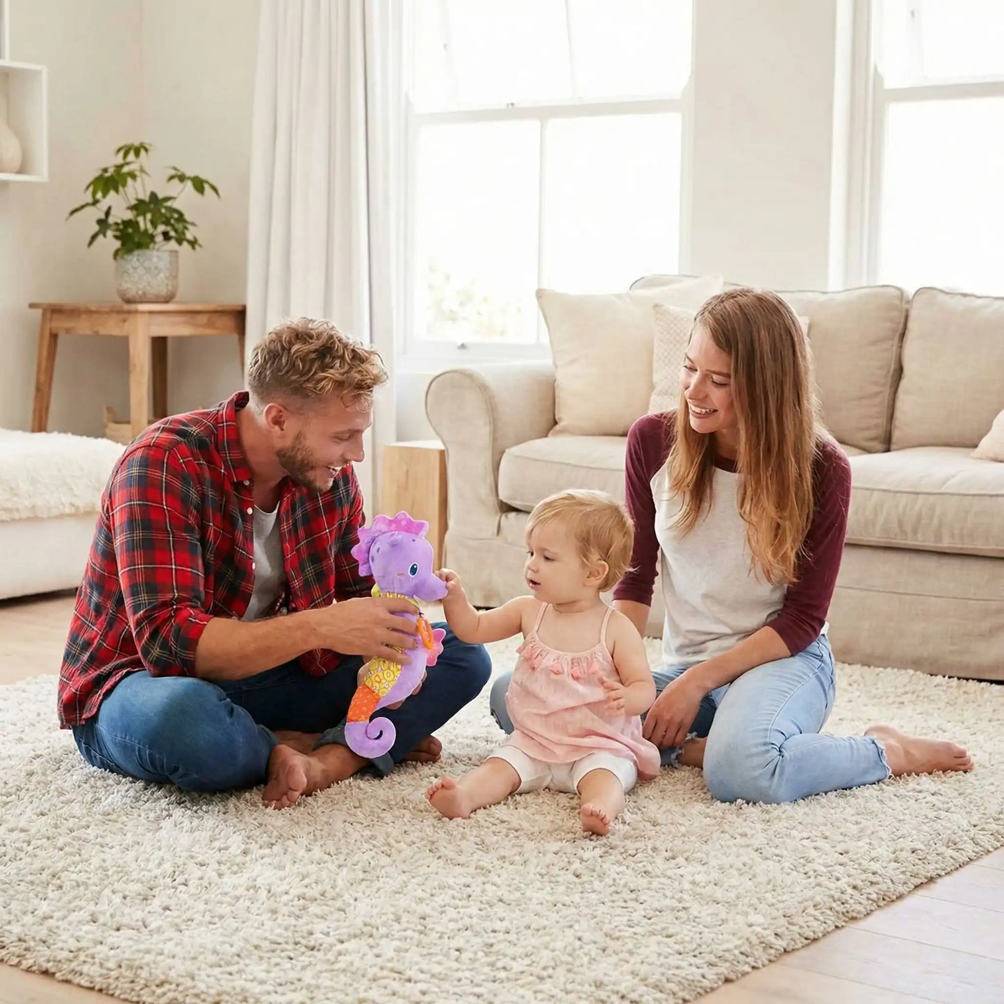 doudou bebe hippocampe violet compagnon reconfortant