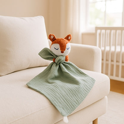 doudou bebe renard mousseline verte confortable