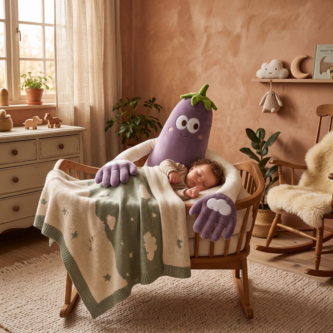 doudou calin aubergine presence chaleureuse