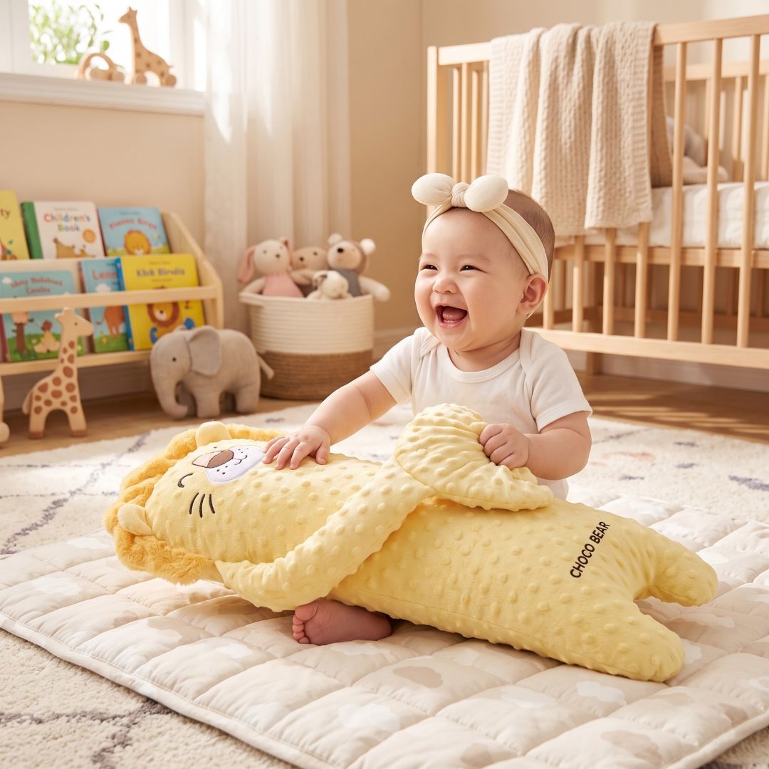 doudou calin lion jaune bon compagnon