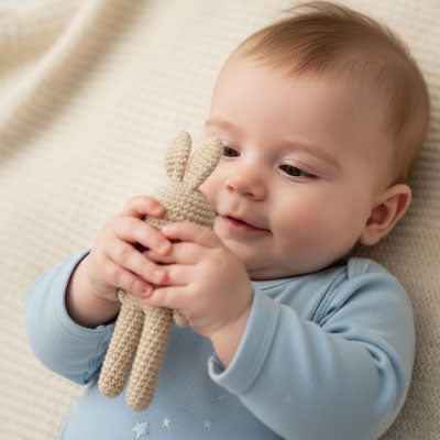 doudou crochet lapin beige compagnon silencieux