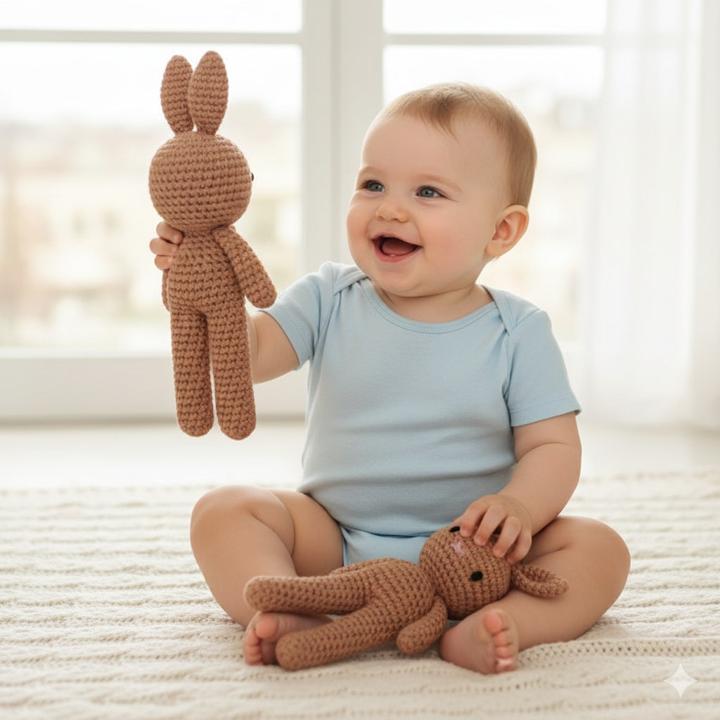 doudou crochet lapin marron ami chaleureux