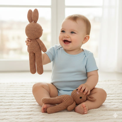 doudou crochet lapin marron ami chaleureux