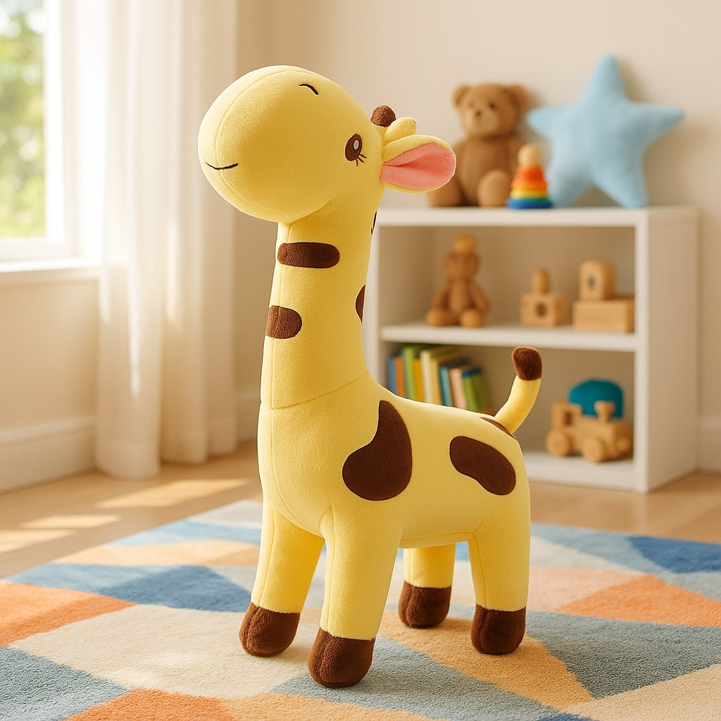 doudou girafe bebe jaune confident chaleureux