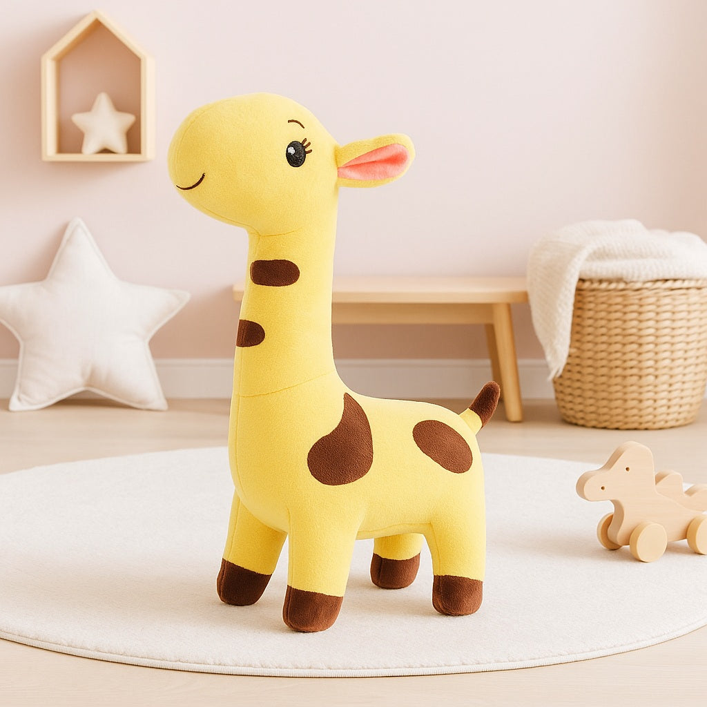 doudou girafe bebe jaune confident silencieux