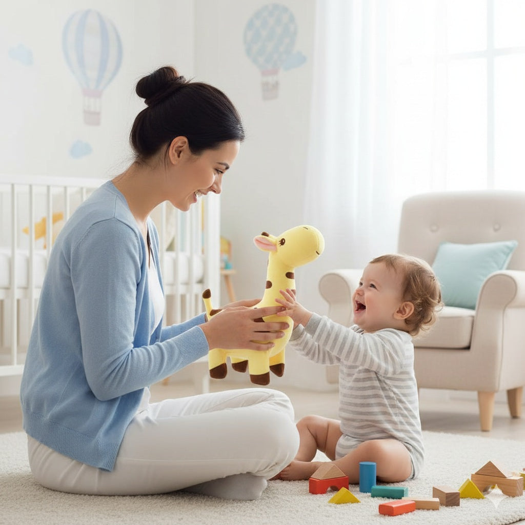 doudou girafe bebe jaune douceur agreable