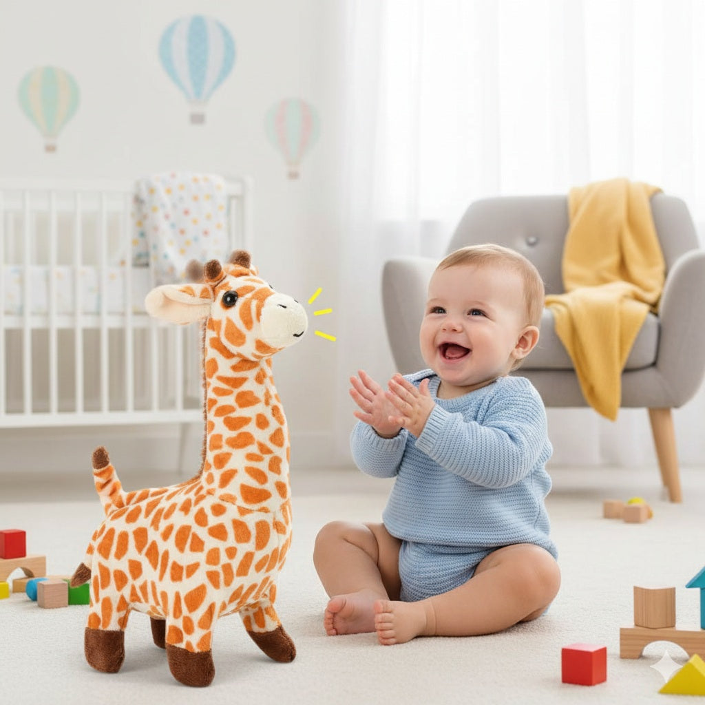 doudou girafe bebe orange compagnon joyeux