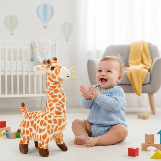 doudou girafe bebe orange compagnon joyeux