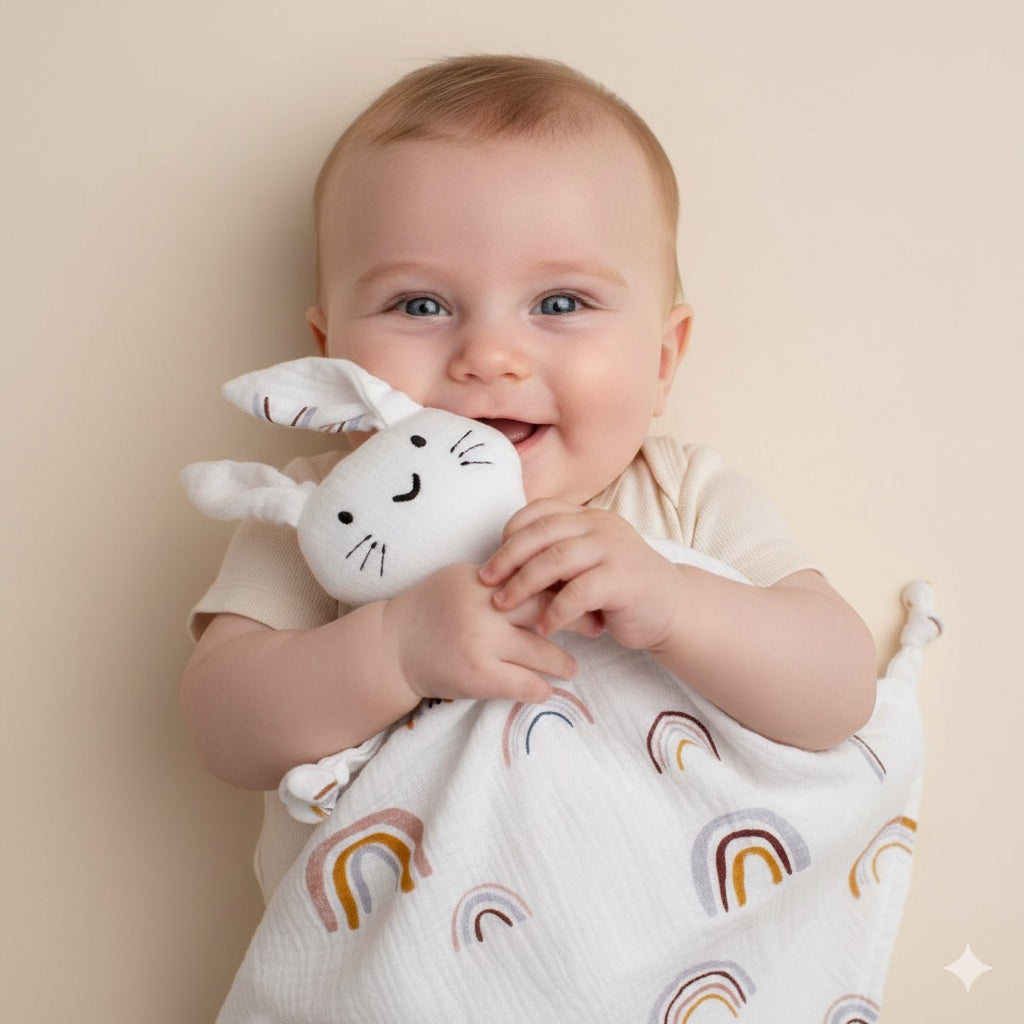 doudou lapin arc en ciel doux chaleureux
