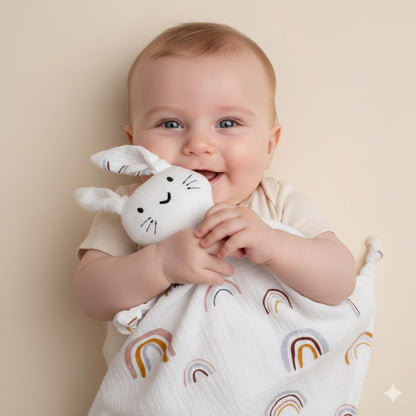 doudou lapin arc en ciel doux chaleureux