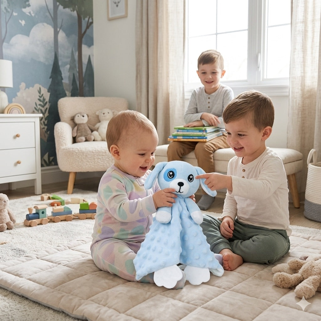 doudou lapin bleu compagnon amical