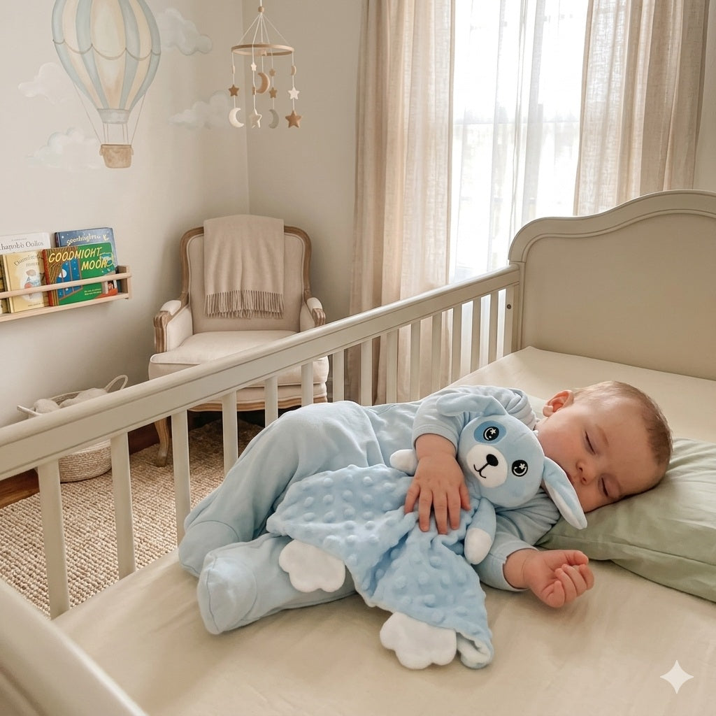 doudou lapin bleu compagnon chaleureux