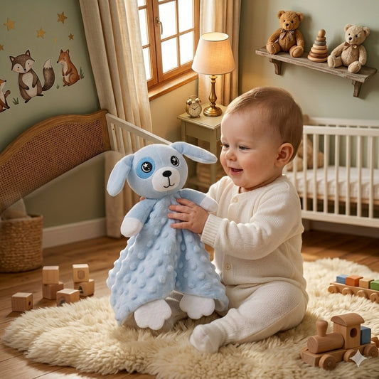 doudou lapin bleu compagnon ludique