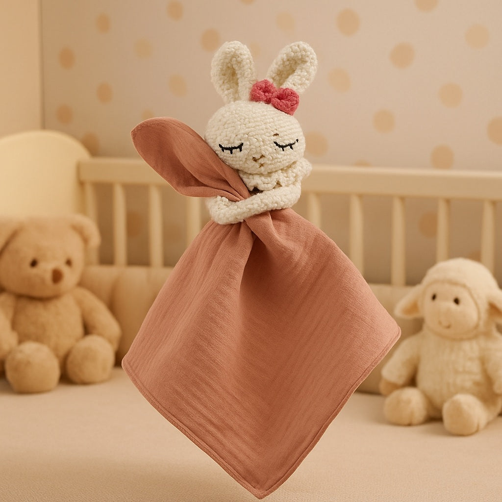 doudou lapin mousseline moka chaleureux