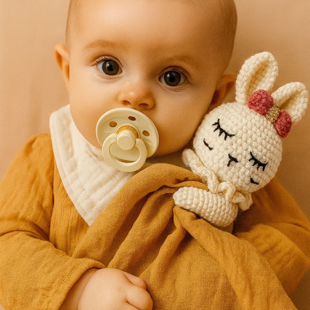 doudou lapin mousseline moka rassurant