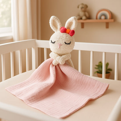 doudou lapin mousseline rose chaleureux