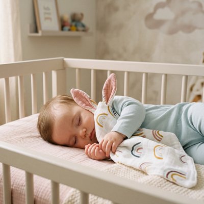 doudou lapin rose arc en ciel reconfortant