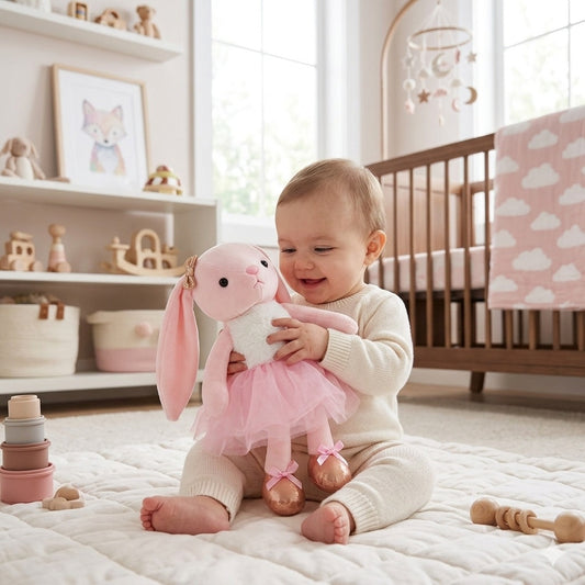 doudou lapin rose compagnon ludique